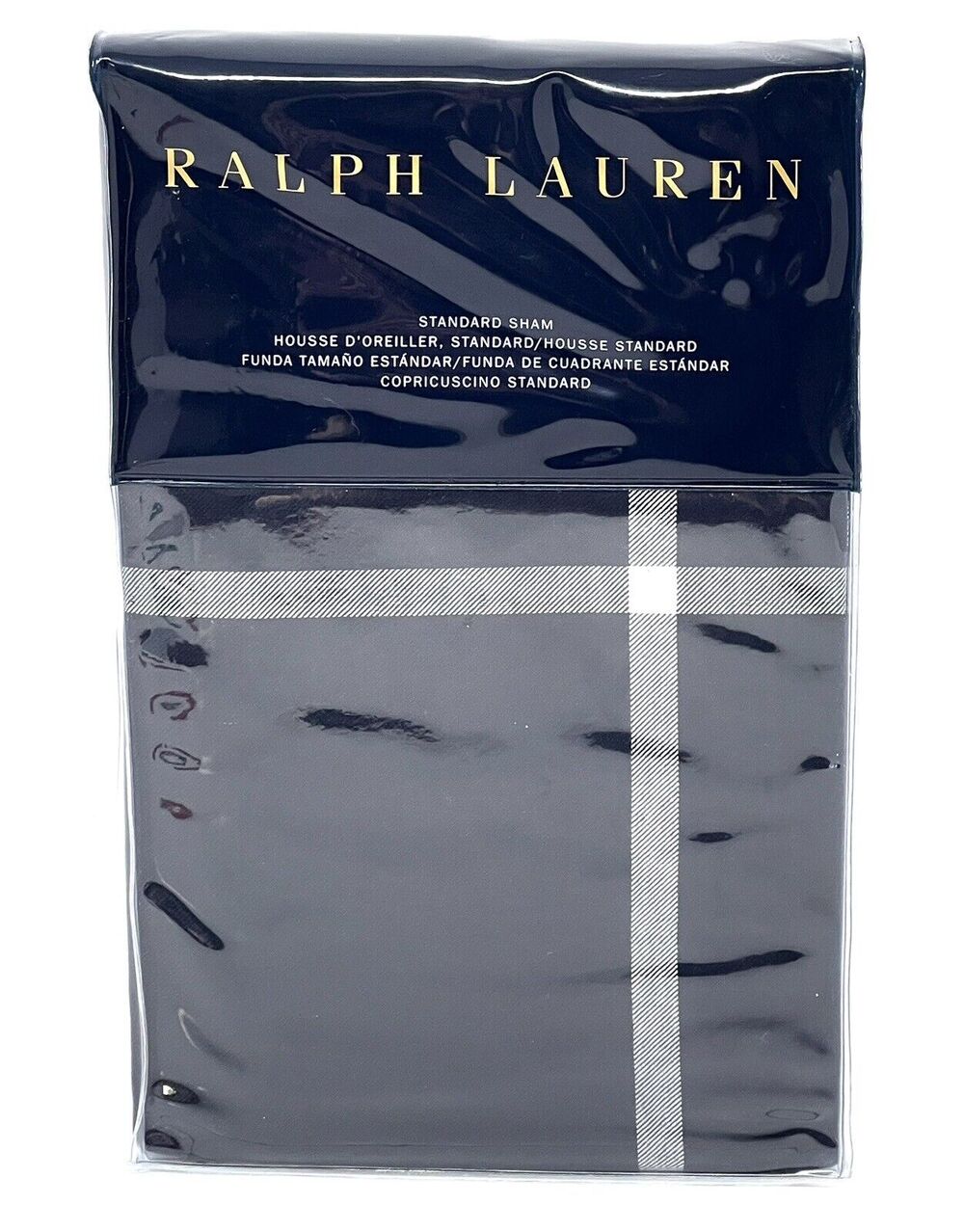 1 Ralph Lauren Modern Equestrian Windowpane Standard Pillow Sham Navy Cream ONE